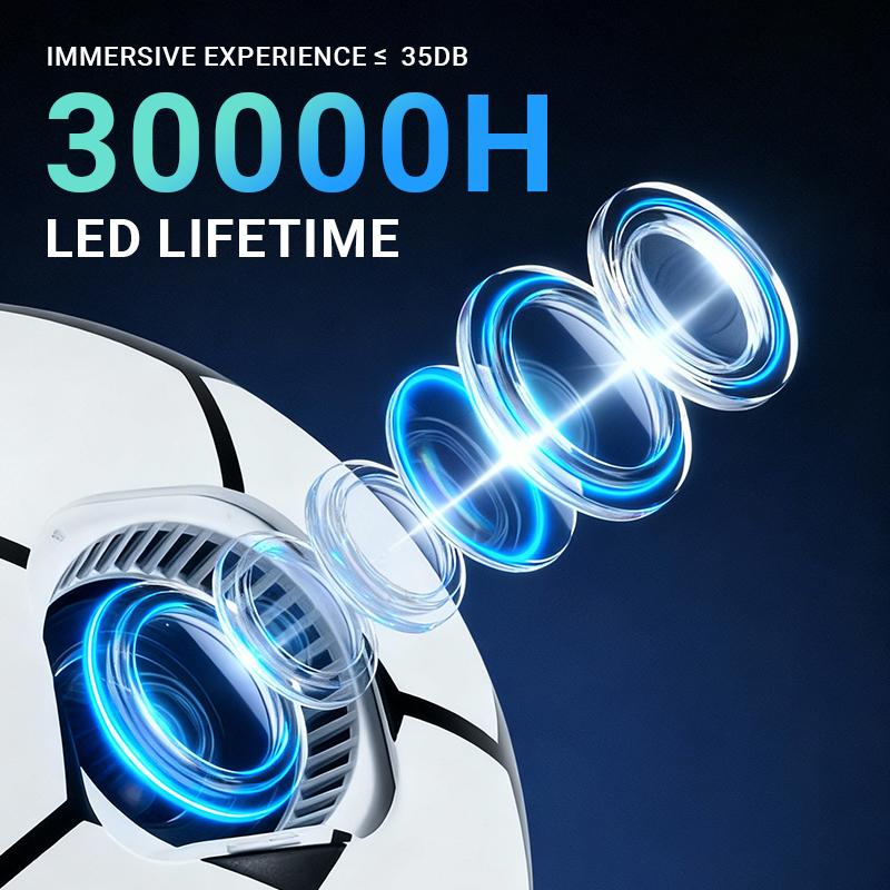 World Cup Soccer-Shaped Projector, Native 1080P Android 13 Smart Projector, 4K Support, 360° Rotation, Auto Keystone & Focus, WiFi 6, BT5.4, Portable Mini Projector for Home Theater, Outdoor Movies & Gaming