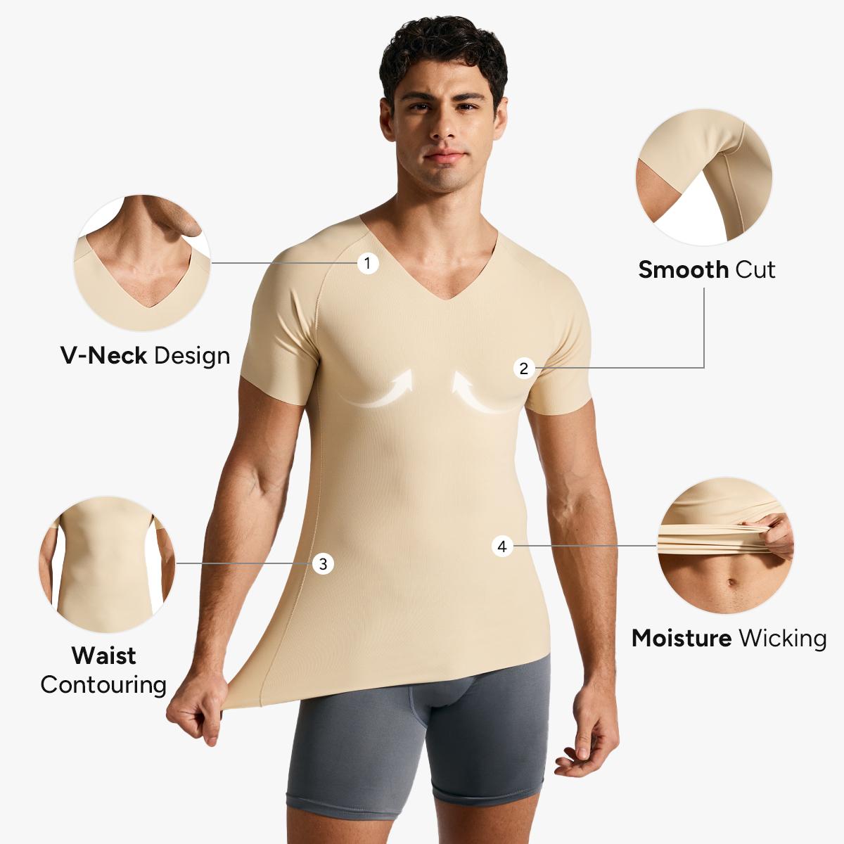Nebility Mens Invisible Shaping Compression T-Shirt – V-Neck, Quick-Dry, Stretchy Short Sleeve with a Slim-Fit, Smooth Look Under Any Outfit