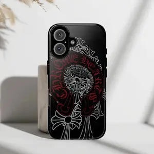 ChromeHearts Red Gothic Cross Phone Case, Edgy Luxury Vintage Phone Case for iPhone 16 15 14 13 12 11 Pro Max