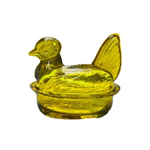 Nesting Hen Bowl & Lid - HONEY YELLOW | Hand Blown Glass - Colombia