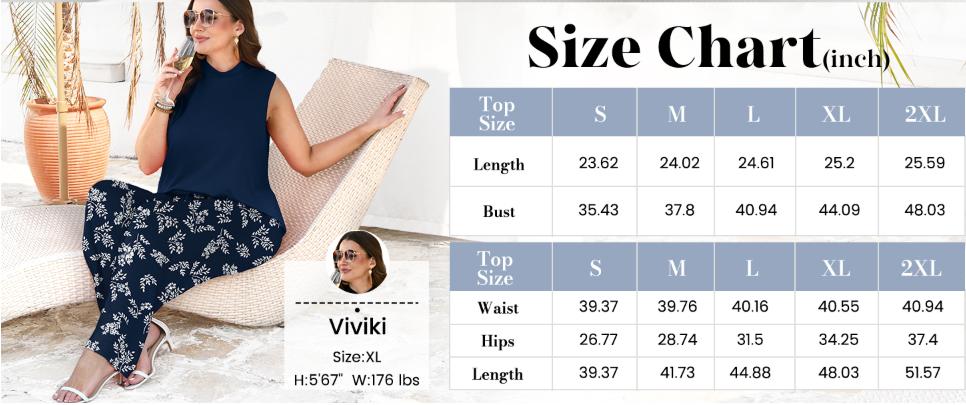 OFEEFAN Two Piece Set for Women Summer Spring Outfits Cruise Travel Airport Beach Vacation Mock Neck Wide Leg Pants Set