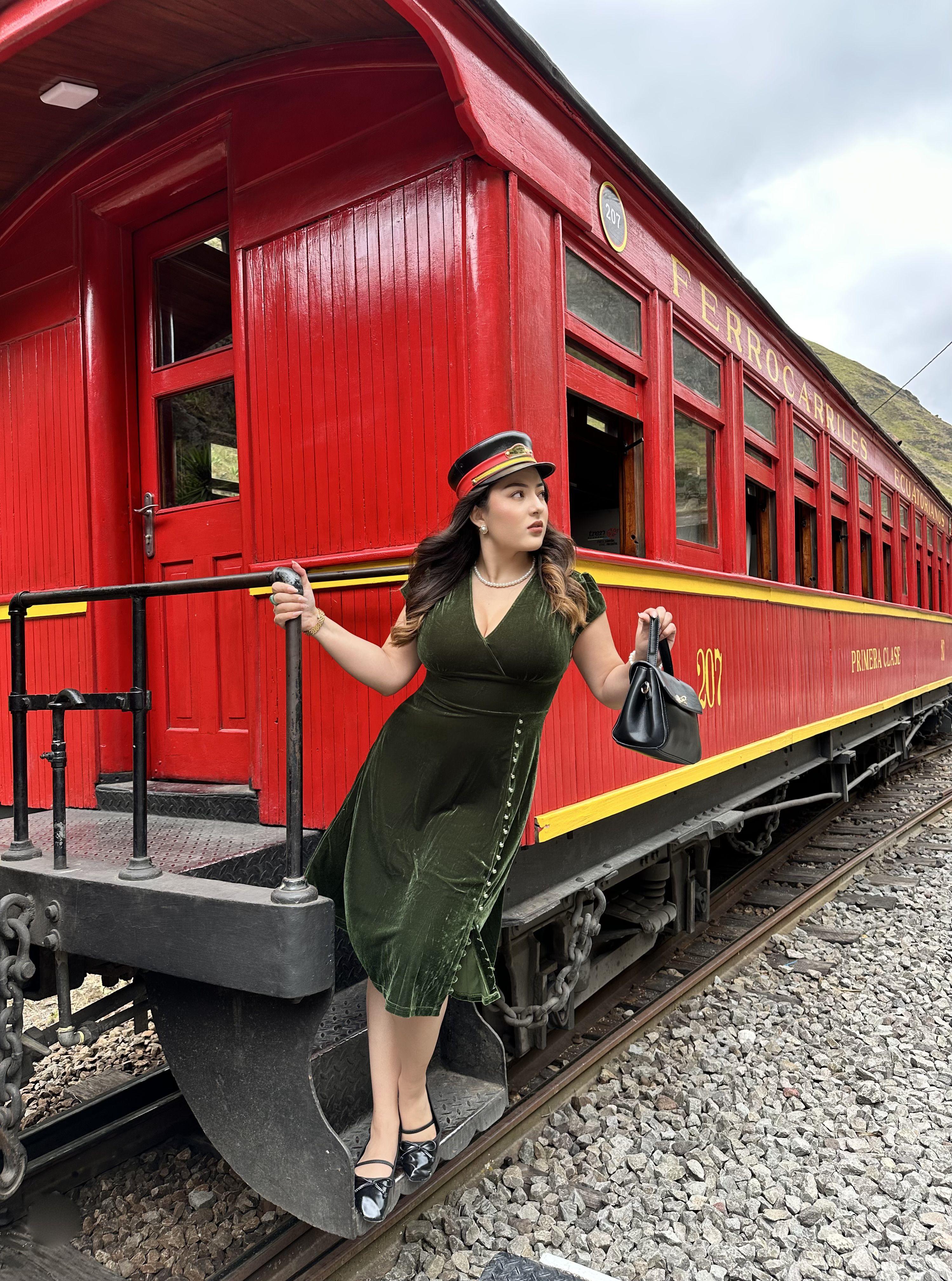 1940s Deep V-Neck Pearl Velvet Dress with Fur Buttons Vintage Casual Polyester Green Womenswear