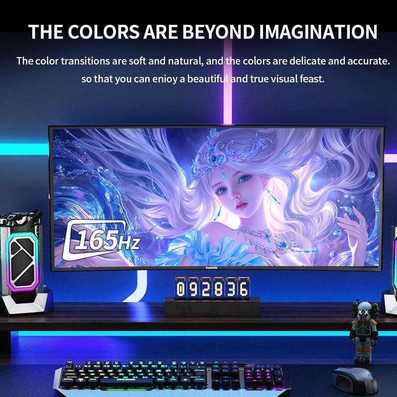 Gawfolk Curved Gaming Monitor 34-inch UWQHD 3440x1440P, 1500R Ultra-Wide PC screen 165Hz, curved computer screen, VA screen panel, Displayport+HDTV, VESA 75 * 75mm