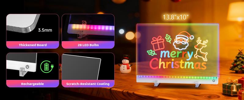 17” Rechargeable LED Drawing Board with 11 Light Modes, Light-Up Acrylic Message Board & DIY Night Light, Includes 8 Line Art Sheets, Stand & Hanging Chain, Neon Dry Erase Board for Kids, Dorm, Office & Store Display