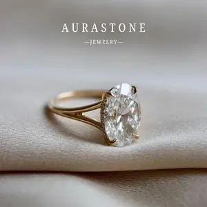 【#32 OV】S925 Sterling Silver 5 Carat Oval Dove Egg Lab Created Gemstone Two Setting Design Women's Engagement Proposal Ring