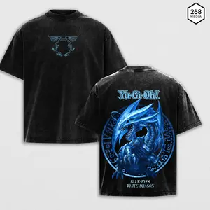 Blue-Eyes White Dragon "Seto Kaiba's Ace" Vintage Washed Collection  Double-Sided Heavyweight Cotton Hoodie, Sweatshirt & T-shirt  Yu-Gi-Oh! Anime Streetwear