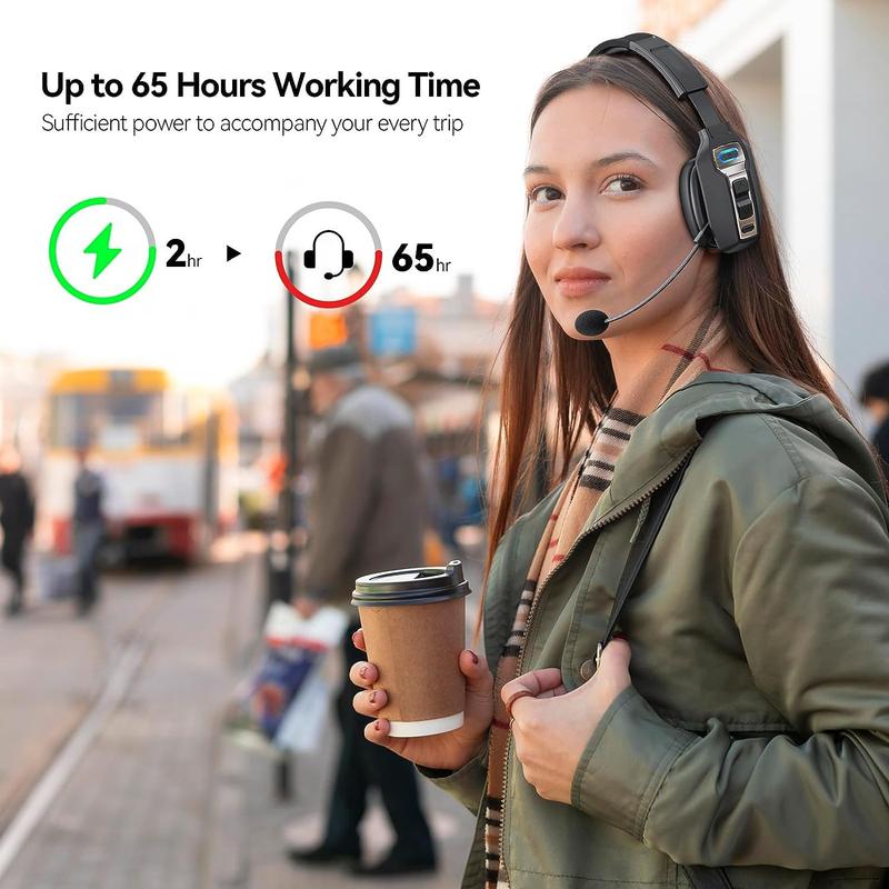 Professional Trucker Headset 60 Hours Working Time - 33FT Wireless Range - USB-C Fast Charge - Perfect for Long Haul Drivers Audio Headphone