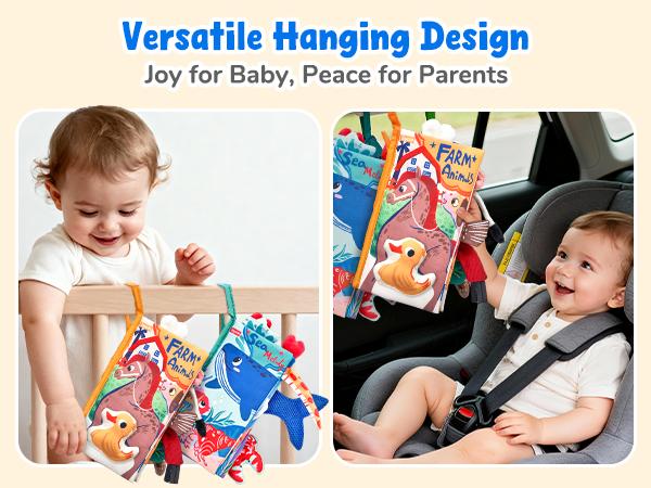 JoyCat Baby Toys, Ocean or Farm Baby Soft Toys, Cloth Board for Baby Shower Newborn, Gifts for Boys Girls Stocking Stuffers, Touch and Feel Tummy Time Crinkle Cloth Books for Infant