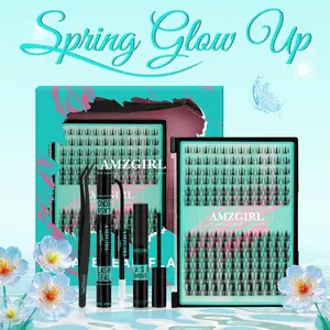 AMZGIRL LASH DIY Lash Extensions Kit 144pcs Manga Waterproof Eyelashes Makeup Cosmetic Set with Bond Seal Remover Applicator  8-16mm Mixed Individual Lashes