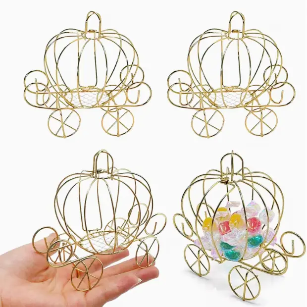 4Packed Mini Cinderella Carriage Candy Box Halloween Pumpkin Candy Holder Halloween Party Decorations Plated Pumpkin Carriage Centerpiece for Wedding Birthday Party Table Centerpiece Decor, Halloween Decor, Festive Display, Decorative Holder cake charm Su