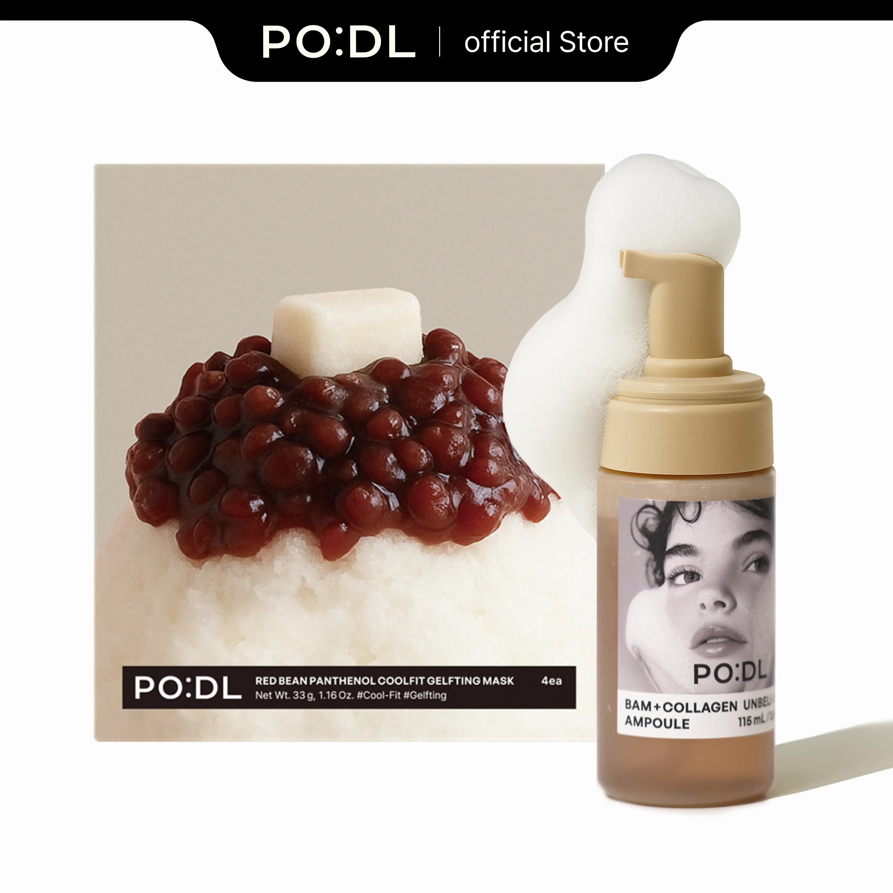 PODL Firming & Plumping Boost Duo Skincare Set - Collagen Bubble Serum, Red Bean Cooling Lifting Mask - Moisturizing, Hydrating, Radiant Brightener for Dry Skin, Moisturizer, Lightweight, Hyaluronic Acid, Brightening, Refreshing, Panthenol, Multi-Pack