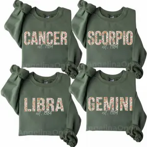 (LEAVE A NOTE OR DM SHOP) Custom Year, Custom Zodiac Sweatshirt – Military Green Color, Est Your Year Astrology Pullover, Cute Horoscope Energy Gift, Unisex Crewneck Sweatshirt, Birthday Zodiac Sign Outfit 2026 - AG