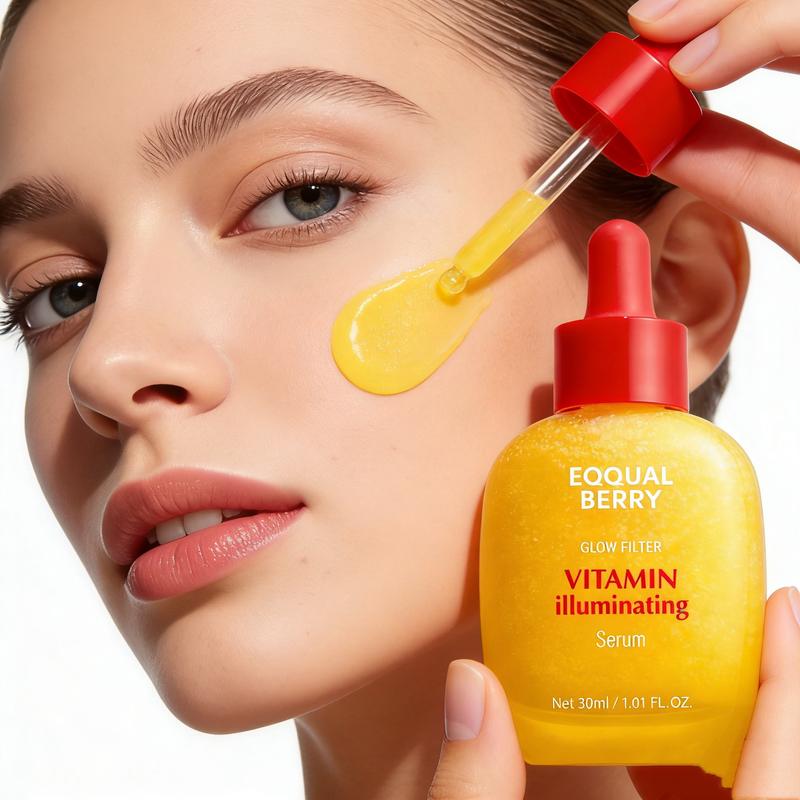 2pcs EQQUALBERRY Vitamin IlluminatingSerum -Brightening Vitamin C Serum withNiacinamide |Strengthens skin barrierIHydrates using Ceramide and HyaluronicAcid, 1.01oz /30ml
