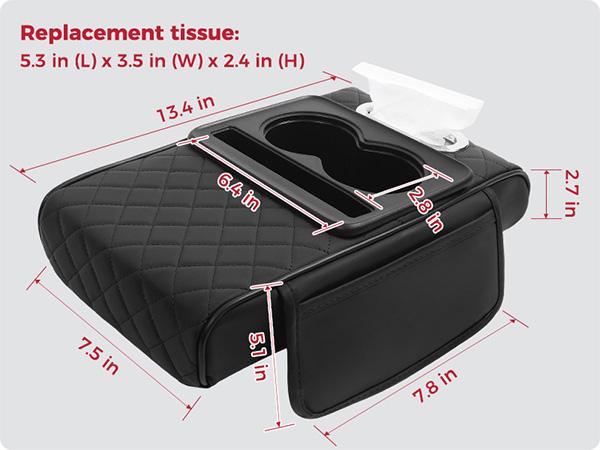 【FREESOO】Multifunctional PU Leather Car Armrest Box Mat with Central Elbow Heightening Pad Storage Box Cup Holder & Car Tissue Box Auto Interior Accessories