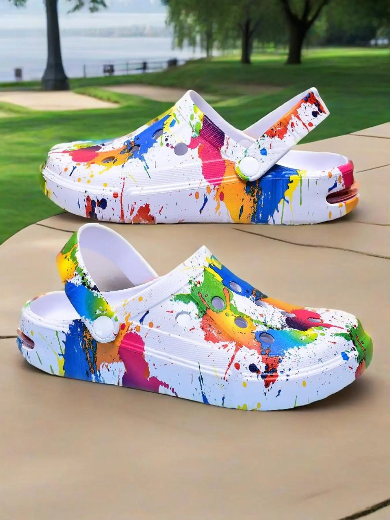 Colorblock Painting Splatter Print Platform, Casual Comfortable Breathable Sports Sandals for Beach, Outdoor Sports Sandals for Women & Men, Foot Clogs, Sporty Breathable Clogs, Summer Clogs