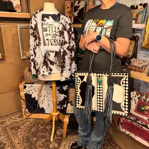 Cowhide Checkered Fringe Western Tote
