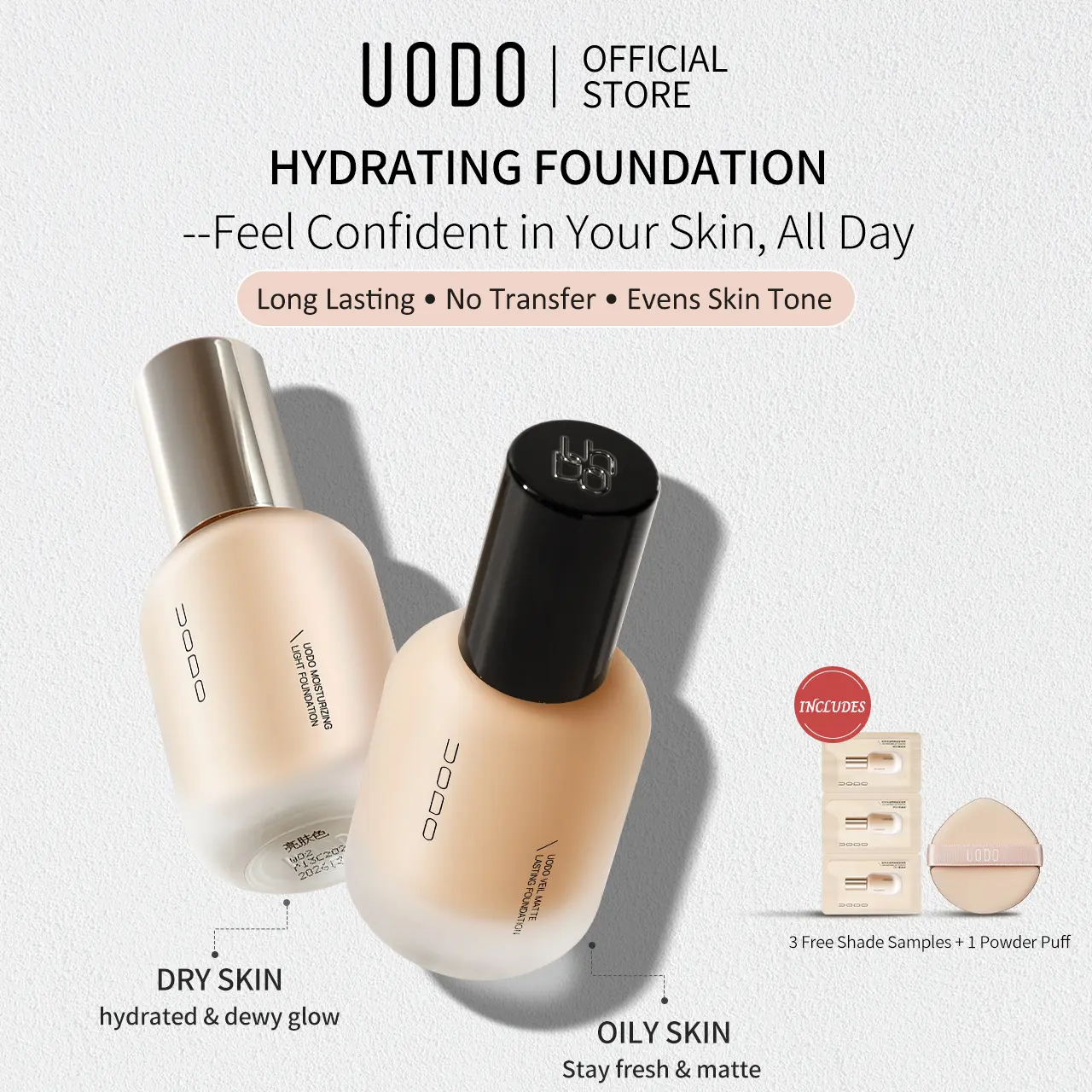 UODO Concealer-Foundation Hybrid, Hydrating Moisturizing Makeup Foundation with All Day Coverage, Lightweight Dewy Formula for All Skin Types to Even Skin Tone & Flawless Complexion