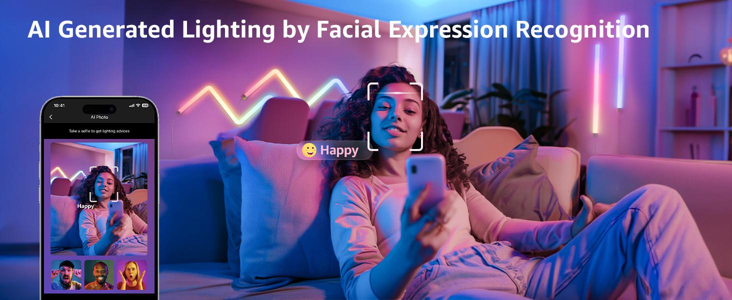 Lepro WL1 AI Smart RGB Wall Lights for Christmas Decorations, LLM AI Generated Lighting with LightBeats Music Sync, Voice Control Via App, Wi-Fi & Bluetooth LED Light Bars, 8 Pcs with 4 Corners