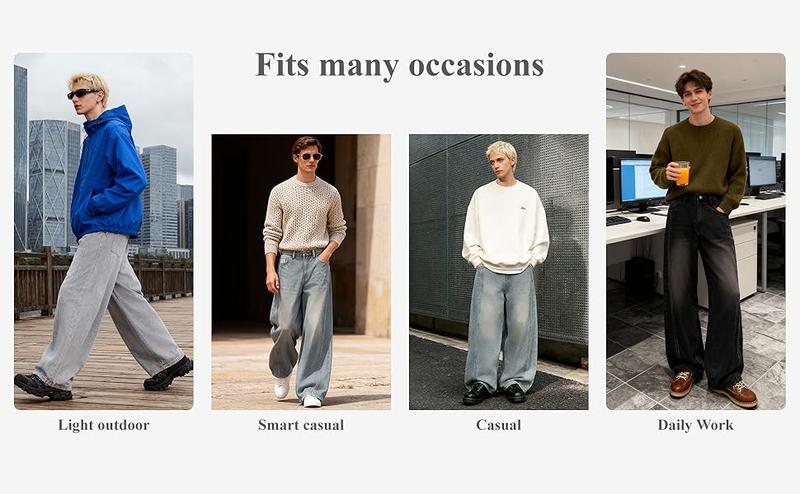 Baggy Hip Hop Jeans for Men Wide Leg Skater Denim Pants Casual Loose Fit Long Trousers