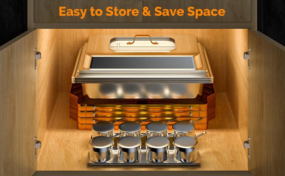 ROVSUN Chafing Dishes for Buffet 4 Pack, 9QT Chafing Dish with Multiple Food Pans Combo,Stainless Steel Buffet Servers and Warmers with Glass Lid & Folding Frame for Parties Weddings, Gold & Silver SpringStatements