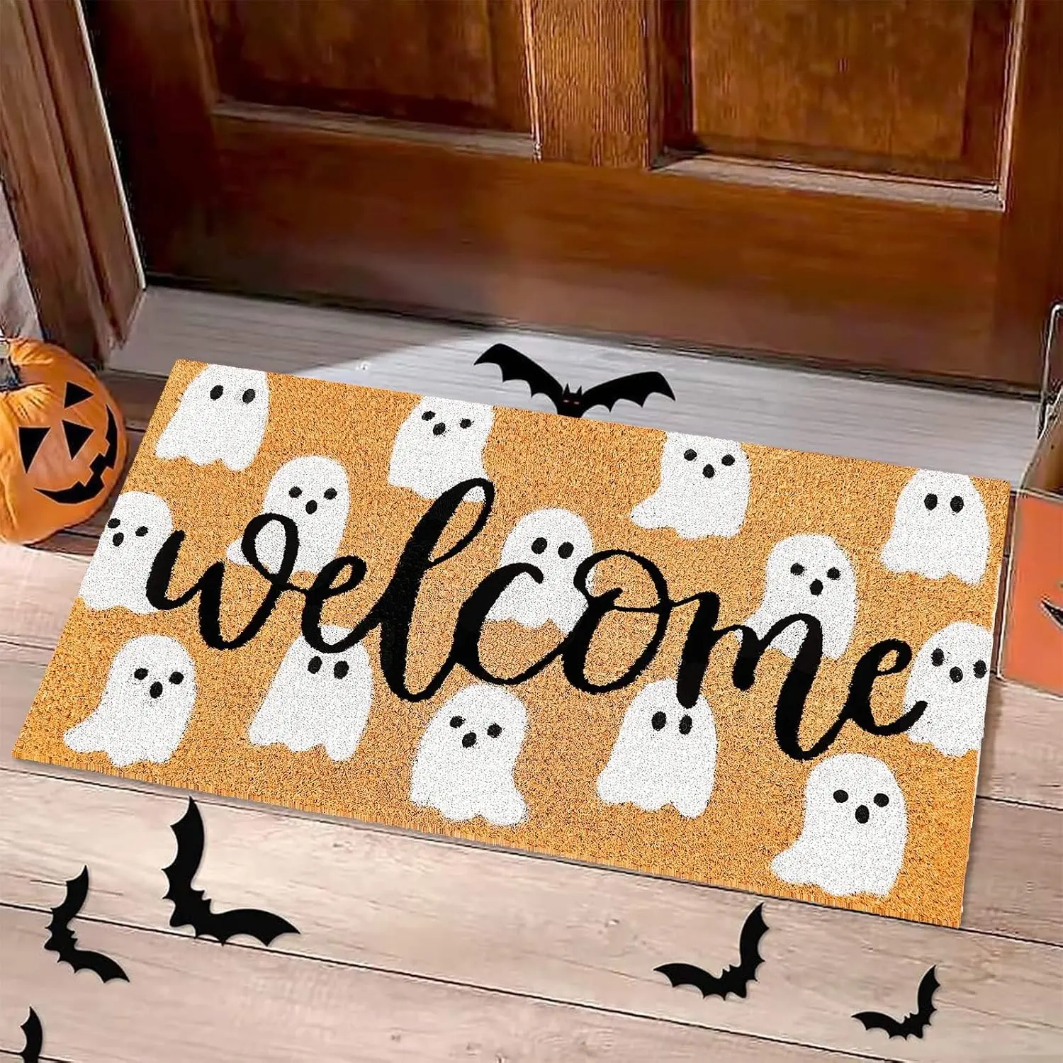 Cute Halloween Decorative Rug Mat - Non-Slip, Wrinkle-Resistant, Low-Profile, Durable, Dustproof, Fade-Resistant All-Weather Home Decoration Mat for Entryway, Front Door Decor, Indoor Halloween Decorations