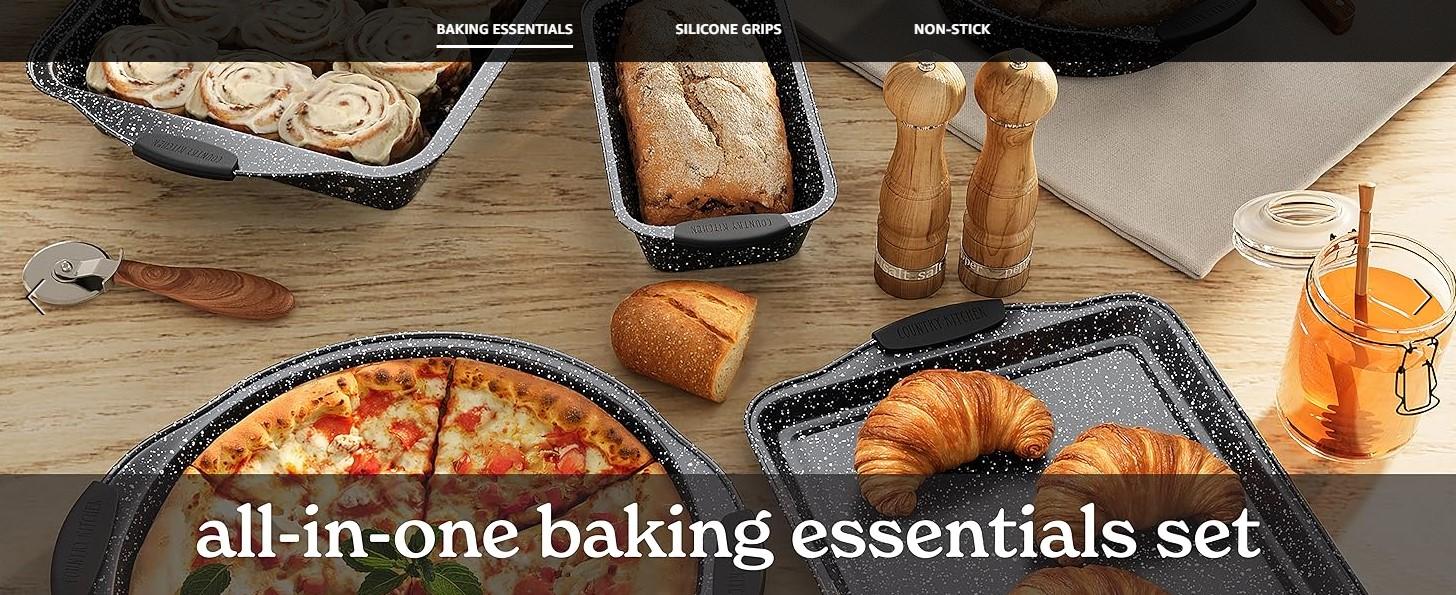 [Official] Country Kitchen 10 Pcs Nonstick Stackable Bakeware Set - Durable, Easy oven Baking pan Set, Black/Gray/Red/Navy/Cream/Sage Cake Pans