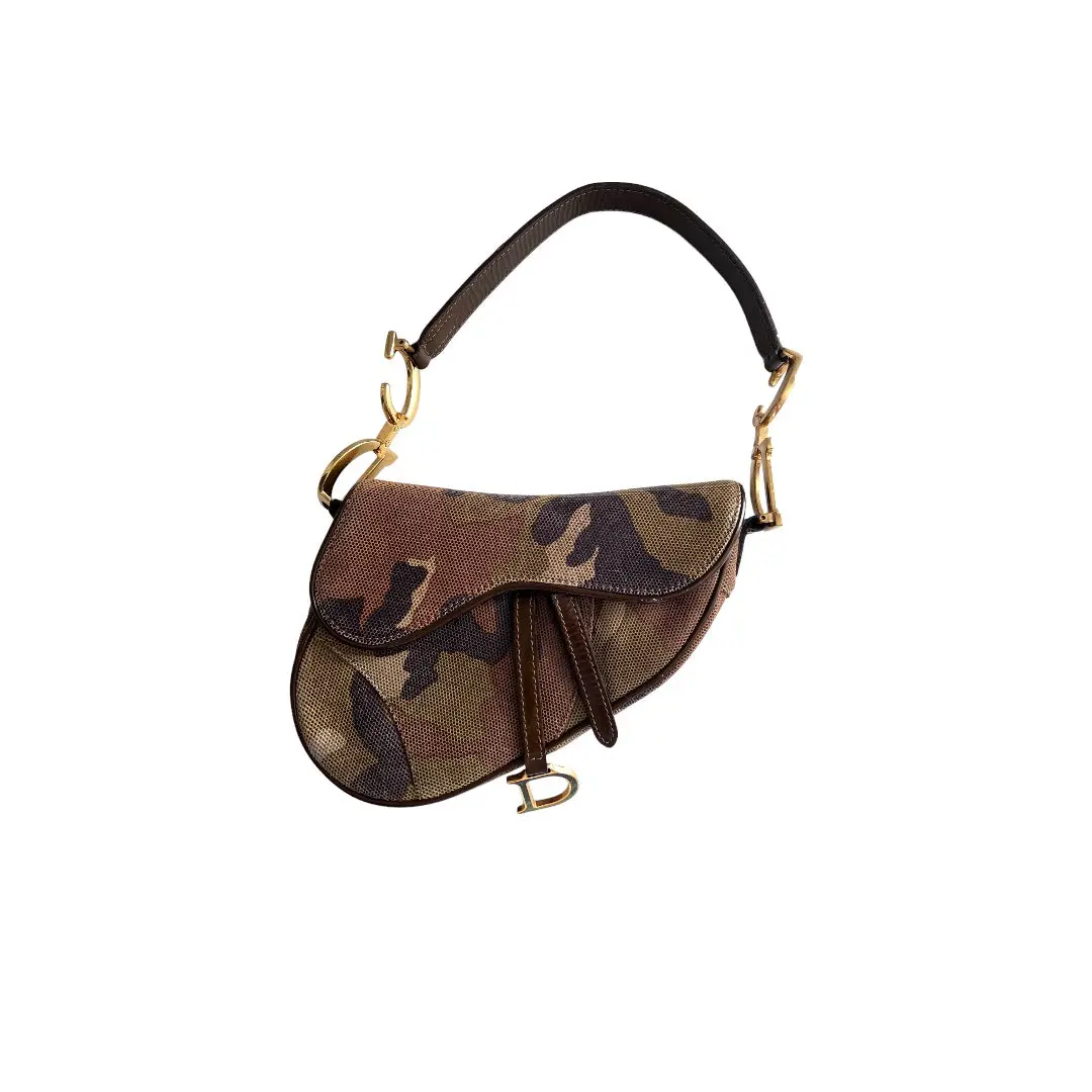 Pre-owned Dior leather Shoulder Bags Extremely rare small size camouflage saddle bag