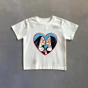 Two Nuns Kissing Graphic Baby Tee, Retro Y2k Shirt, Gift For Her, Trendy Y2K Baby Tee