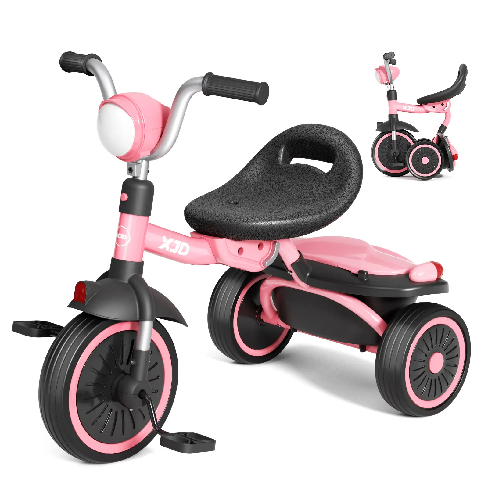 XJD Unisex Kids' Carbon Steel Foldable Trike - 4.4kg Foldable Bike with 4-Wheel Design, Adjustable Comfortable Seat, Pedal Ride-on Toy for 1-5 Year Olds (Outdoor Play, Birthdays, Children's Day)