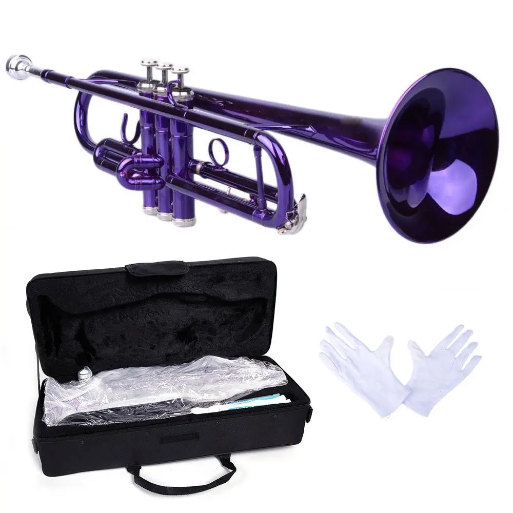 Violet Brass Trumpet for Beginner Level - Durable Portable Wind Instrument Kit with Mouthpiece, Gloves, Accessories, Case, 3-7 Days Fast Delivery for Music Hobby