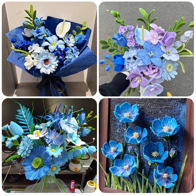 500 Pcs Blue Pipe Cleaners Craft 5 Assorted Colors Pipe Cleaners Bulk Chenille Stems for DIY Flower Making Kit with Floral Wires Gardening Tape Stamen