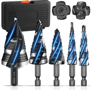 2026 Step Drill Bit with 5 PCS, Four Spiral Flute Step Bits for Metal, Heavy-Duty Multi-Material Drill Bits for Aluminum, Wood, Plastic & Metal