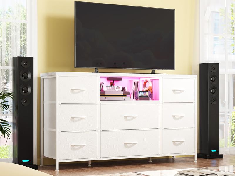 RaybeeFurniture TV Stand with Power Outlet Entertainment Center with 8 Fabric Deep Drawers Media Console Table for 55" TV Wide Storage Drawer Dresser for Bedroom, Living Room, Entryway RaybeeFurniture TV Stand with Power Outlet Entertainment Center with 8 Fabric Deep Drawers Media Console Table for 55" TV Wide Storage Drawer Dresser for Bedroom, Living Room, Entryway