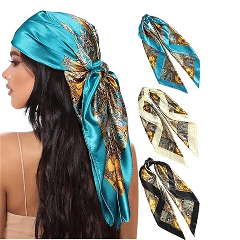 35" Large Square Silk Like Head Scarf - 3-piece suit Hair Scarves Bandana Scarf Headscarf Polyester Scarf for Women