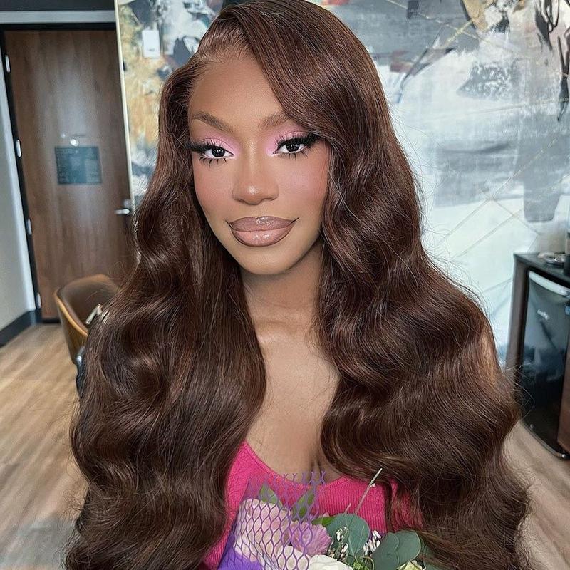 Chocolate Brown Body Wave Lace Front Human Hair Wig Transparent 13x6 HD Lace Frontal Wigs 30 36Inch 13x4 Preplucked Colored Human Hair Wigs For Women 180% Density