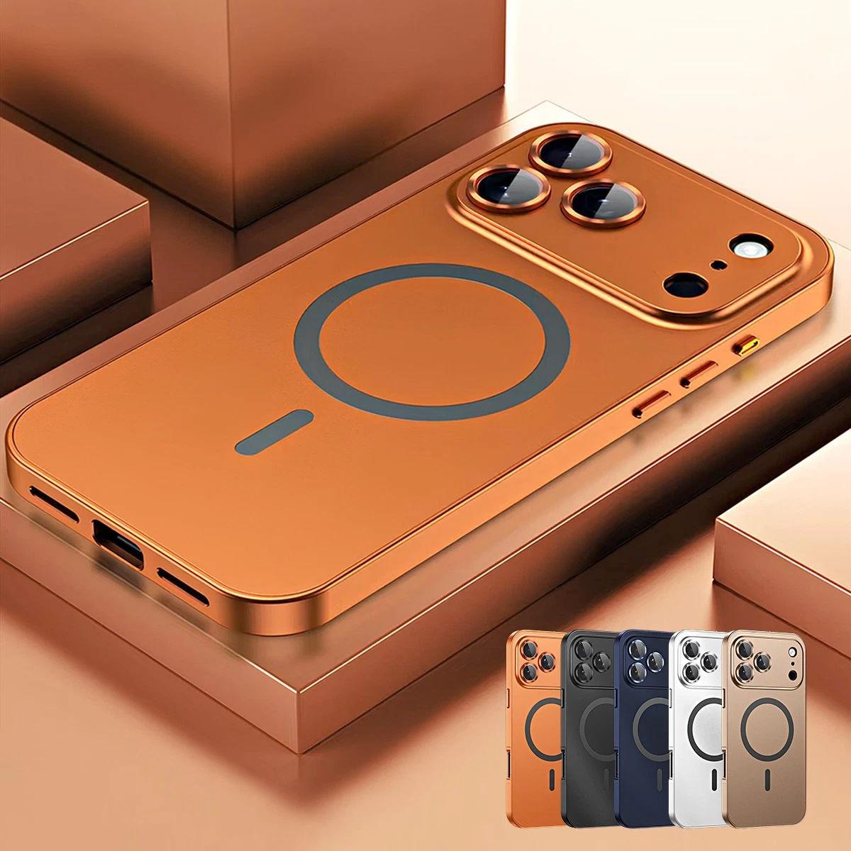 Magnetic Aluminum iPhone Case – Matte Finish, Shockproof Metal Bumper, MagSafe Compatible for iPhone 12/13/14/15/16/17 Pro/Pro Max