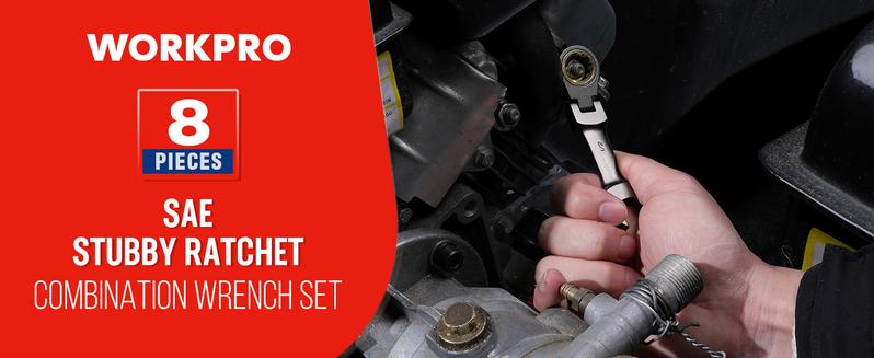#JumpstartSale WORKPRO 8-Pack Flex Head Stubby Ratcheting Combination Wrench Set, 72-Teeth, CRV, Nickel Plating with Rolling Pouch #JumpstartSale WORKPRO 8-Pack Flex Head Stubby Ratcheting Combination Wrench Set, 72-Teeth, CRV, Nickel Plating with Rolling Pouch