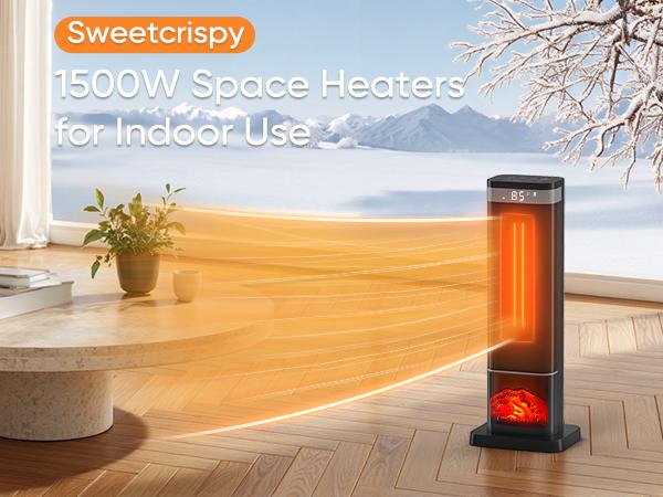 【Clearance Deal】24Inch Space Heaters for Indoor Use, Portable Heater with 3 Light Colors, Adjustable Thermostat with Remote, Tip-over Protection Up to 95°F, 60°Oscillation