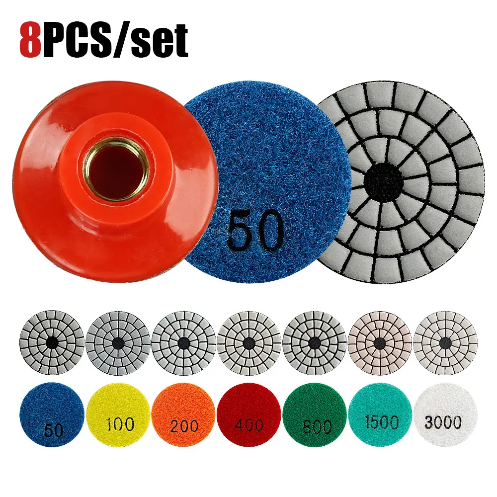LOZLIN 8PCS/Set 2" Diamond Dry Grinding Pads - 50-3000 Grit Abrasive Sheets for Angle Grinders, Marble, Granite & Stone Polishing, Restoration Tools (diamond pads polishes included)