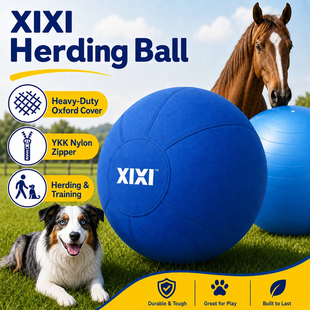 XIXI Herding Ball for High Energy Dogs, Heavy Duty Dog Toy Ball with Durable Oxford Cover & YKK Zipper, Anti-Burst Large Dog Toy for Herding Training, Mental Stimulation & Exercise