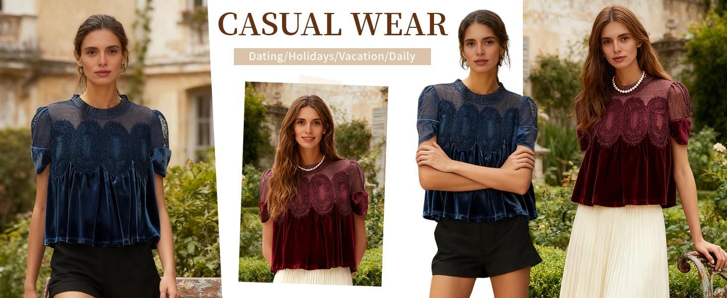 Flattering flowy fit of the velvet lace blouse