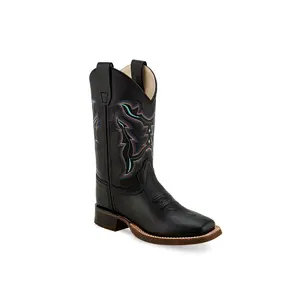 Old West Black Youth Boys Leather Western Multi-Stitch Cowboy Boots