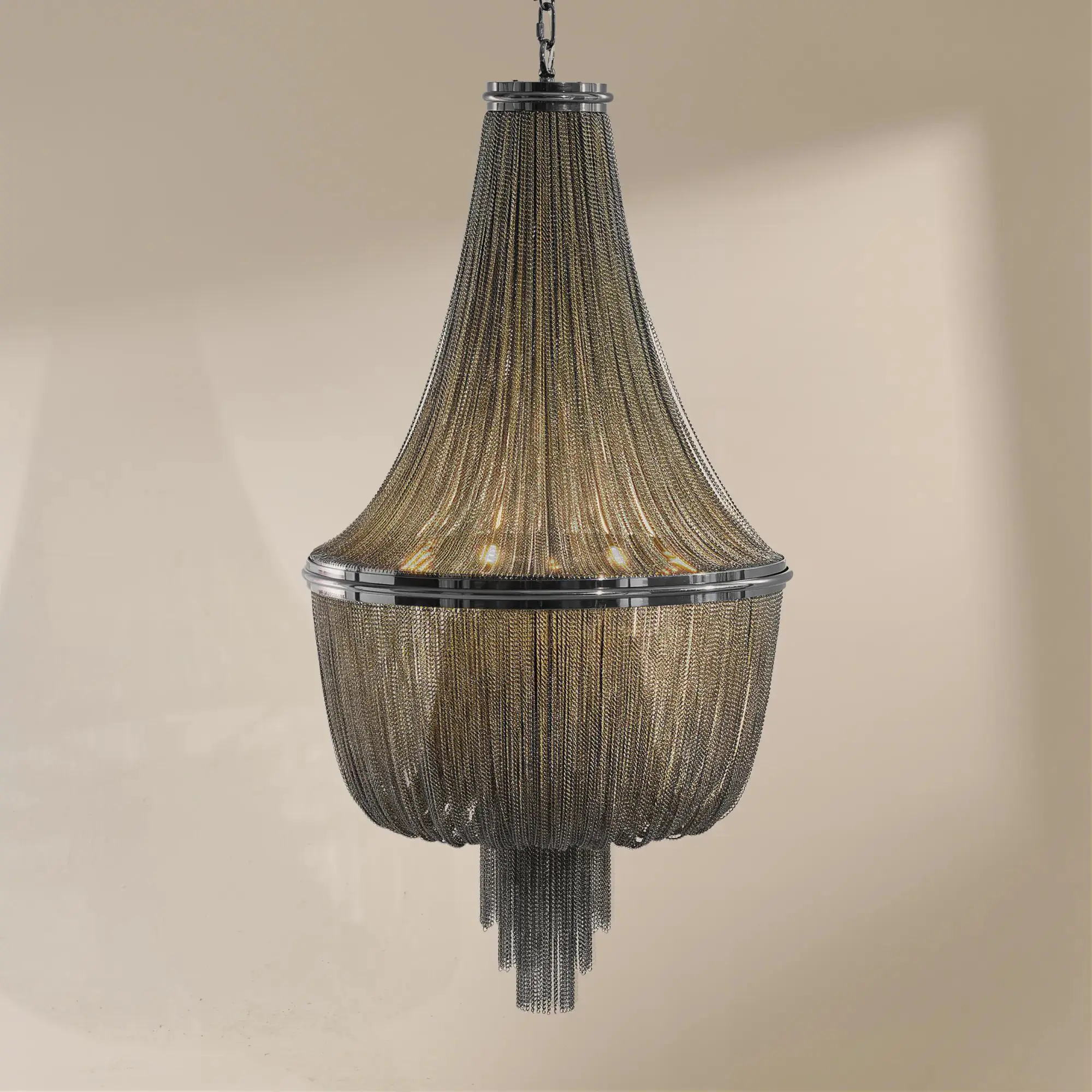 Z Gallerie Ruelle Chain Chandelier - 41"H Polished Graphite Metal Chains, Adjustable Brightness Hardwire-Install Indoor Lighting for Room Decor