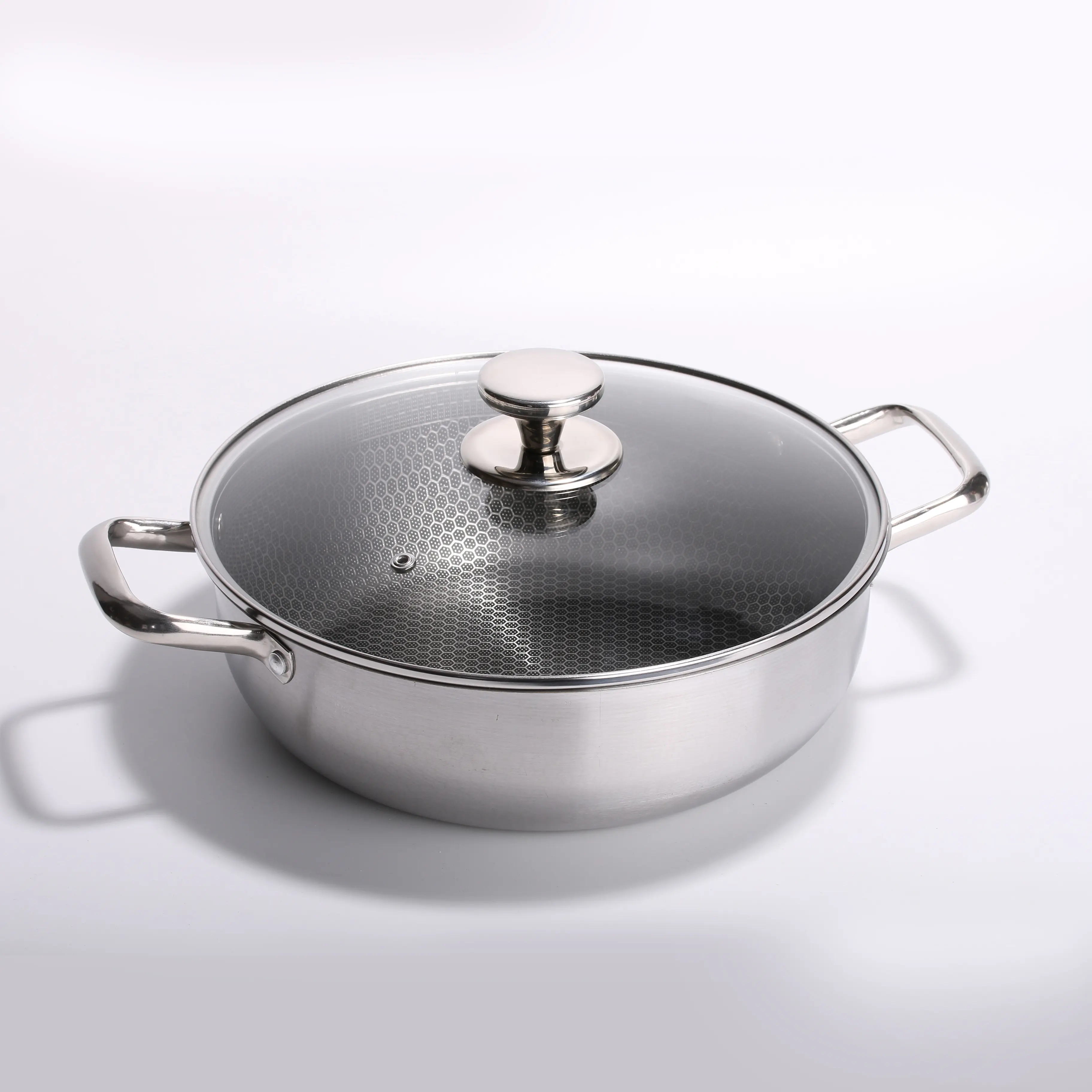 Stainless Steel Honeycomb Nonstick Stockpot Cookware - Durable, Heat-Resistant Glass Lid, Dual Handles, Easy-to-Clean, Induction Cooktop Compatible for Family Meals, Ideal for Cooking Experts’ Stews & Quick Cooking