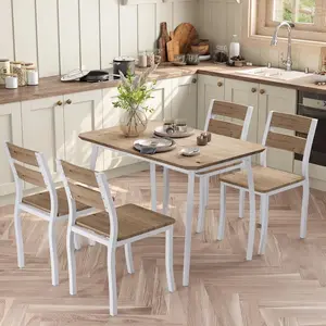 5 Piece Dining Table Set for 4  Modern Kitchen Table and 4 Chairs  Space Saving Metal Frame  for Small Apartment  Dining Room  Wood Grain