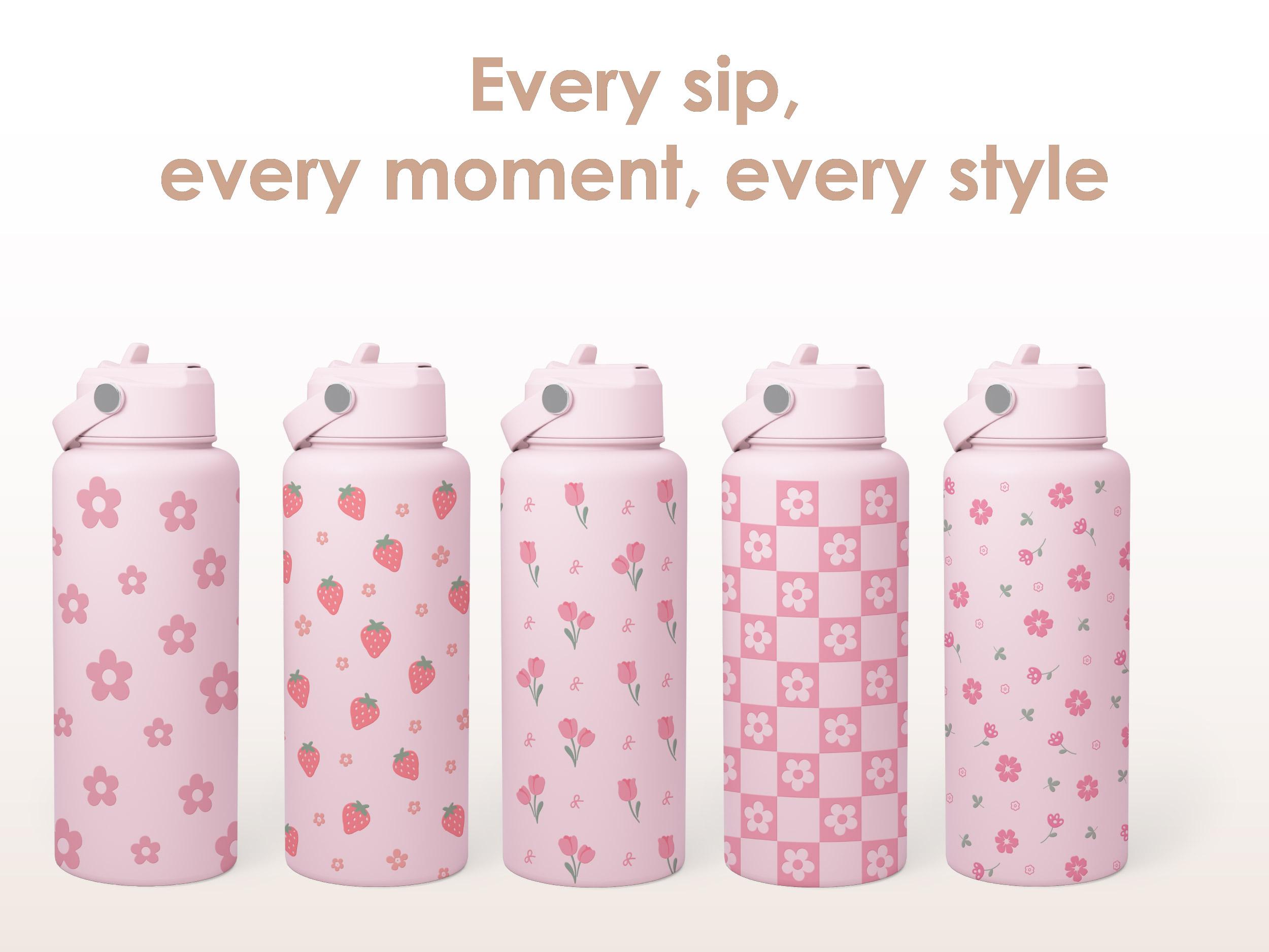 SANDJEST 32oz Portable Water Bottle with Flip Straw & Handle, Insulated Leak Proof Drinkware, Protective Silicone Base, Spring Mother's Day Gifts