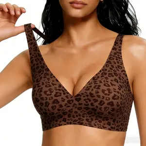 Leopard Jelly Wireless Push Up Bra - SeamlessDeep V Bralette for Women | Comfy T-Shirt Brafor Everyday Wear