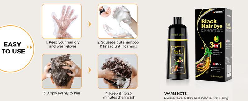 MEIDU 3 in 1 Black Hair Dye Shampoo - Herbal Ingredients Can cover gray hairs, Contains Ginseng Extract, Natural Haircoloring MEIDU 3 in 1 Black Hair Dye Shampoo - Herbal Ingredients Can cover gray hairs, Contains Ginseng Extract, Natural Haircoloring