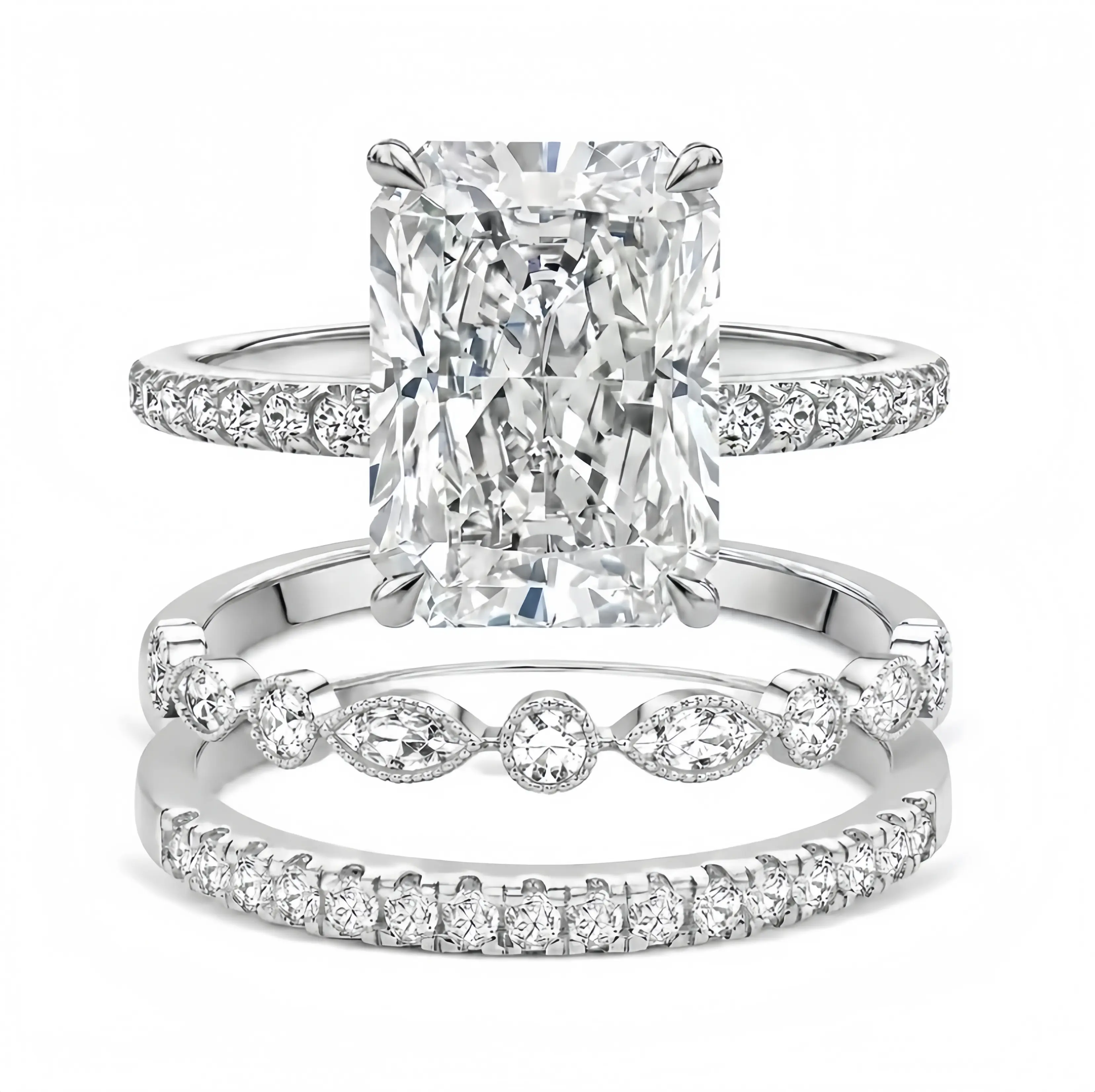 Women’s Adjustable Square Cut Cubic Zirconia Ring, Platinum-Plated Silver Tone Stackable Fashion Ring, Elegant Jewelry for Daily Wear & Gifts
