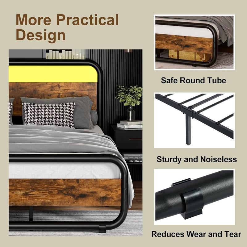 HOMBCK Bed Frame with LED Light Headboard, Mattress not included, Rustic LED Metal Platform Bed, No Box Spring Needed HOMBCK Bed Frame with LED Light Headboard, Mattress not included, Rustic LED Metal Platform Bed, No Box Spring Needed